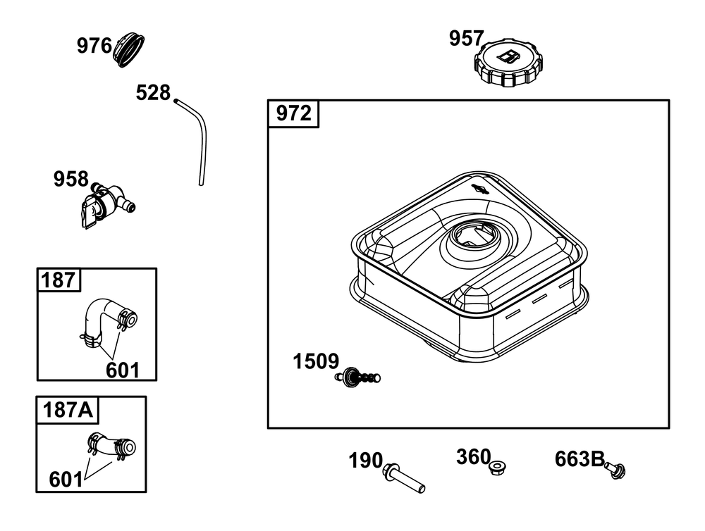 Fuel Supply Group Diagram and Parts List for 13A132-0022-F1 100000 - 19Z999 Briggs and Stratton Engine